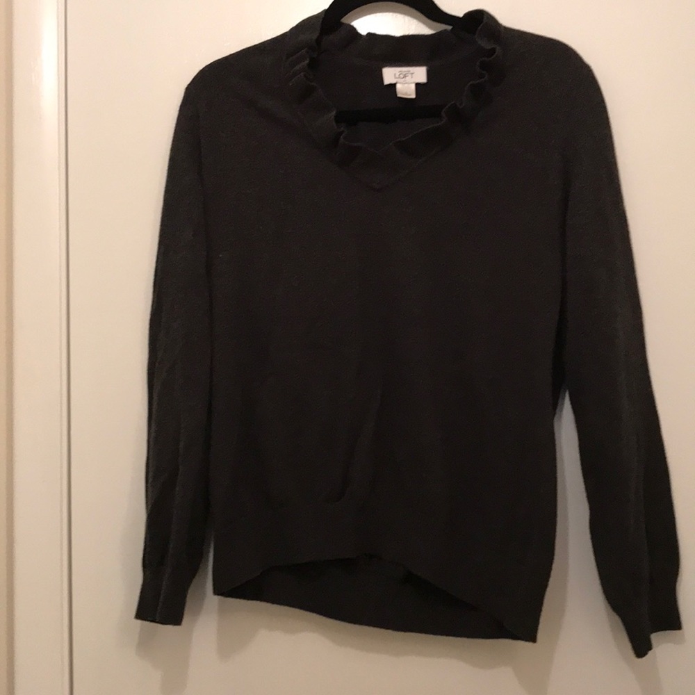 Loft vneck sweater, charcoal grey, large